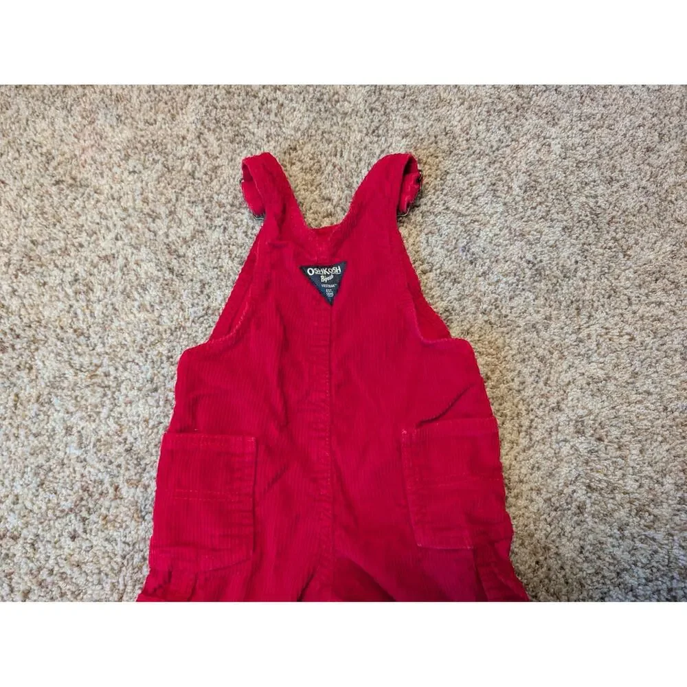 OshKosh B’gosh Baby Red Corduroy Overalls Size 18 Months Vintage Style Outfit
